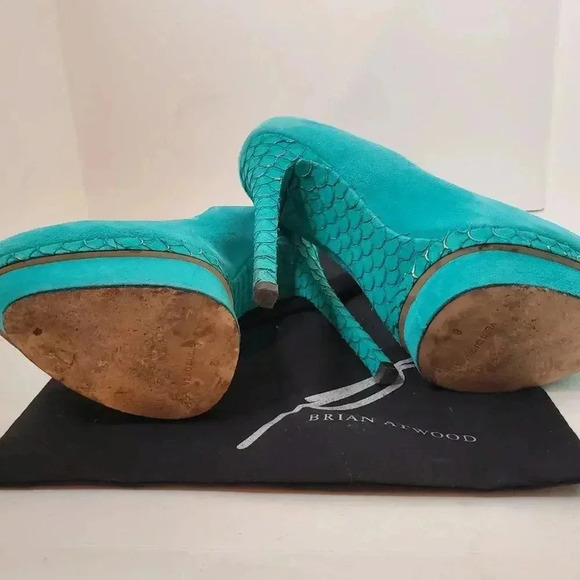 Brian Atwood Turquoise Mermaid Platforms Pumps 8 - Picture 3 of 8